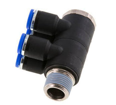 8mm x R3/8'' 4-way Manifold Push-in Fitting with Male Threads Brass/PA 66 NBR Rotatable