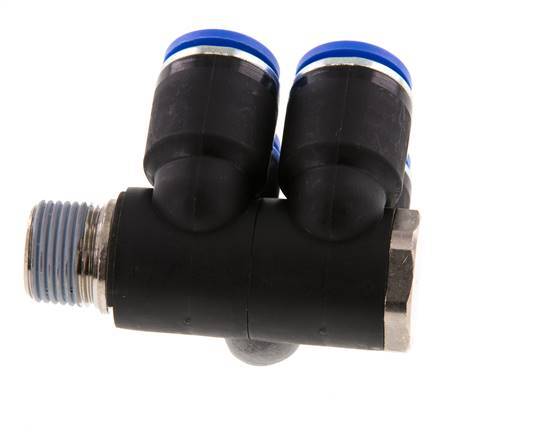 12mm x R3/8'' 4-way Manifold Push-in Fitting with Male Threads Brass/PA 66 NBR Rotatable
