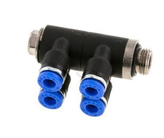 4mm x G1/8'' 4-way Manifold Push-in Fitting with Male Threads Brass/PA 66 NBR Rotatable