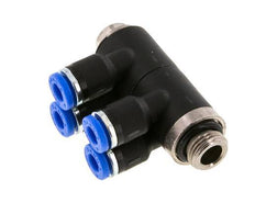 4mm x G1/8'' 4-way Manifold Push-in Fitting with Male Threads Brass/PA 66 NBR Rotatable