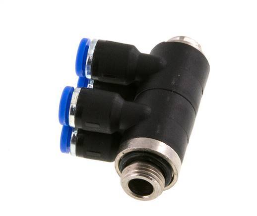 4mm x G1/8'' 4-way Manifold Push-in Fitting with Male Threads Brass/PA 66 NBR Rotatable