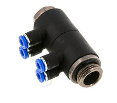 4mm x G3/8'' 4-way Manifold Push-in Fitting with Male Threads Brass/PA 66 NBR Rotatable