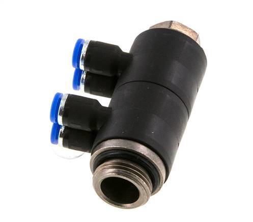 4mm x G3/8'' 4-way Manifold Push-in Fitting with Male Threads Brass/PA 66 NBR Rotatable