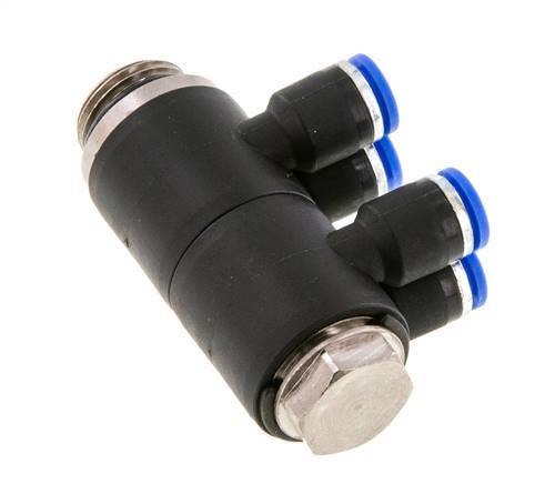 6mm x G3/8'' 4-way Manifold Push-in Fitting with Male Threads Brass/PA 66 NBR Rotatable