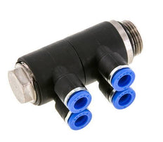6mm x G3/8'' 4-way Manifold Push-in Fitting with Male Threads Brass/PA 66 NBR Rotatable
