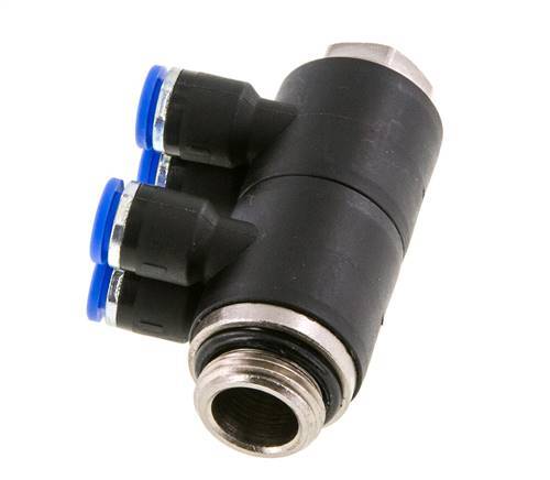 6mm x G3/8'' 4-way Manifold Push-in Fitting with Male Threads Brass/PA 66 NBR Rotatable