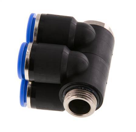 12mm x G3/8'' 4-way Manifold Push-in Fitting with Male Threads Brass/PA 66 NBR Rotatable