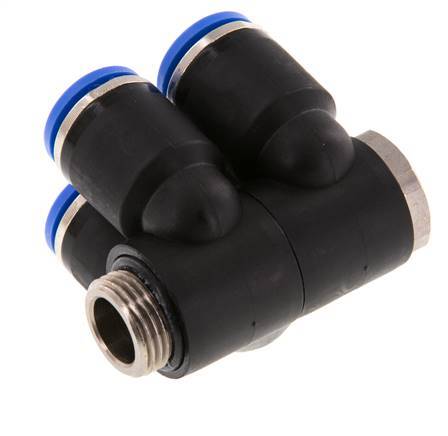 12mm x G3/8'' 4-way Manifold Push-in Fitting with Male Threads Brass/PA 66 NBR Rotatable
