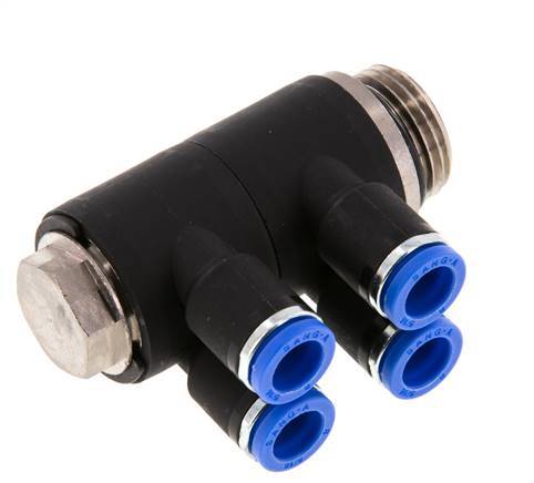 8mm x G1/2'' 4-way Manifold Push-in Fitting with Male Threads Brass/PA 66 NBR Rotatable