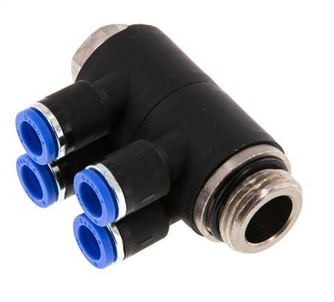 8mm x G1/2'' 4-way Manifold Push-in Fitting with Male Threads Brass/PA 66 NBR Rotatable