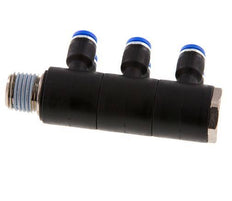 4mm x R1/4'' 6-way Manifold Push-in Fitting with Male Threads Brass/PA 66 NBR Rotatable
