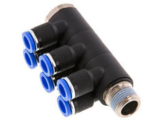 8mm x R3/8'' 6-way Manifold Push-in Fitting with Male Threads Brass/PA 66 NBR Rotatable