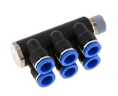 10mm x R3/8'' 6-way Manifold Push-in Fitting with Male Threads Brass/PA 66 NBR Rotatable
