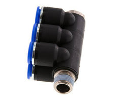 12mm x R3/8'' 6-way Manifold Push-in Fitting with Male Threads Brass/PA 66 NBR Rotatable