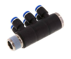 8mm x R1/2'' 6-way Manifold Push-in Fitting with Male Threads Brass/PA 66 NBR Rotatable