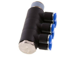 8mm x R1/2'' 6-way Manifold Push-in Fitting with Male Threads Brass/PA 66 NBR Rotatable