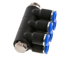 8mm x G1/4'' 6-way Manifold Push-in Fitting with Male Threads Brass/PA 66 NBR Rotatable