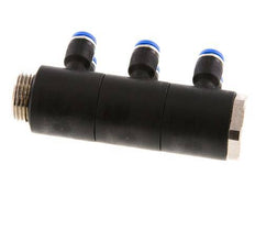 4mm x G3/8'' 6-way Manifold Push-in Fitting with Male Threads Brass/PA 66 NBR Rotatable