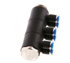 4mm x G3/8'' 6-way Manifold Push-in Fitting with Male Threads Brass/PA 66 NBR Rotatable