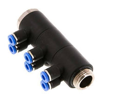 4mm x G3/8'' 6-way Manifold Push-in Fitting with Male Threads Brass/PA 66 NBR Rotatable
