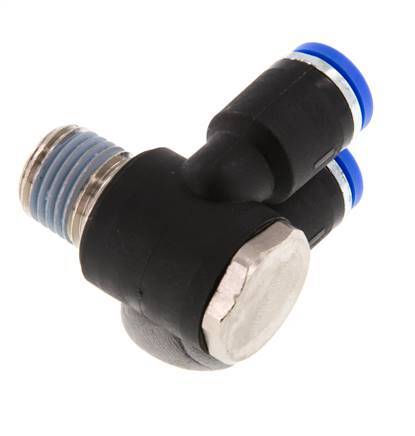 8mm x R1/4'' Double 90deg Elbow Push-in Fitting with Male Threads Brass/PA 66 NBR Rotatable
