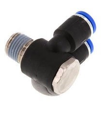 8mm x R1/4'' Double 90deg Elbow Push-in Fitting with Male Threads Brass/PA 66 NBR Rotatable