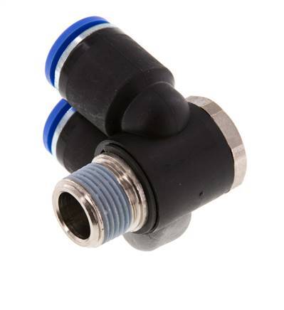 12mm x R3/8'' Double 90deg Elbow Push-in Fitting with Male Threads Brass/PA 66 NBR Rotatable