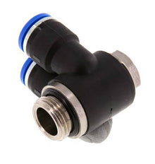 10mm x G3/8'' Double 90deg Elbow Push-in Fitting with Male Threads Brass/PA 66 NBR Rotatable