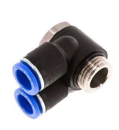 12mm x G1/2'' Double 90deg Elbow Push-in Fitting with Male Threads Brass/PA 66 NBR Rotatable