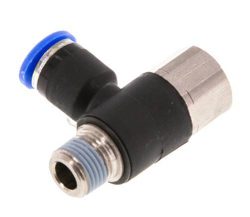 6mm x R1/8'' Elbow Push-in Fitting with Male-Female Threads Brass/PA 66 NBR Rotatable [2 Pieces]