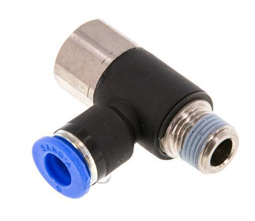 6mm x R1/8'' Elbow Push-in Fitting with Male-Female Threads Brass/PA 66 NBR Rotatable [2 Pieces]