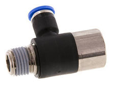 6mm x R1/4'' Elbow Push-in Fitting with Male-Female Threads Brass/PA 66 NBR Rotatable [2 Pieces]
