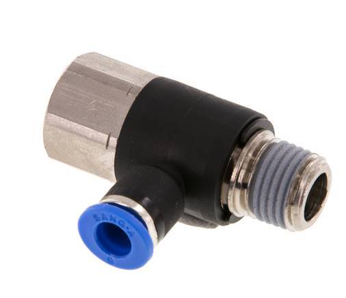 6mm x R1/4'' Elbow Push-in Fitting with Male-Female Threads Brass/PA 66 NBR Rotatable [2 Pieces]