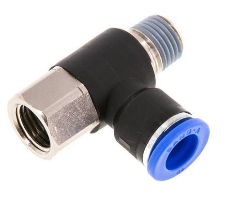 10mm x R1/4'' Elbow Push-in Fitting with Male-Female Threads Brass/PA 66 NBR Rotatable