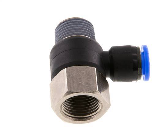 8mm x R3/8'' Elbow Push-in Fitting with Male-Female Threads Brass/PA 66 NBR Rotatable