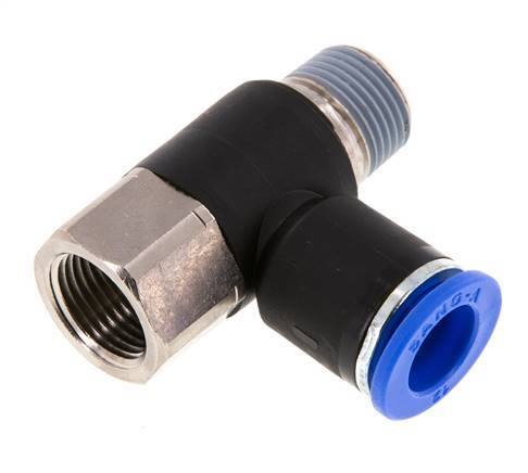 12mm x R3/8'' Elbow Push-in Fitting with Male-Female Threads Brass/PA 66 NBR Rotatable
