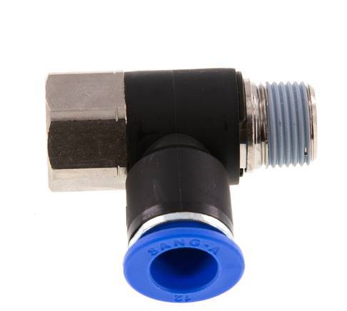 12mm x R3/8'' Elbow Push-in Fitting with Male-Female Threads Brass/PA 66 NBR Rotatable