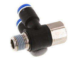 8mm x R1/4'' Double 90deg Elbow Push-in Fitting with Male-Female Threads Brass/PA 66 NBR Rotatable