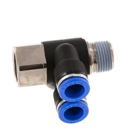 10mm x R3/8'' Double 90deg Elbow Push-in Fitting with Male-Female Threads Brass/PA 66 NBR Rotatable