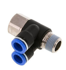 10mm x R3/8'' Double 90deg Elbow Push-in Fitting with Male-Female Threads Brass/PA 66 NBR Rotatable