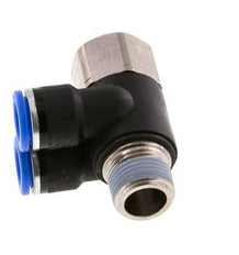 10mm x R3/8'' Double 90deg Elbow Push-in Fitting with Male-Female Threads Brass/PA 66 NBR Rotatable