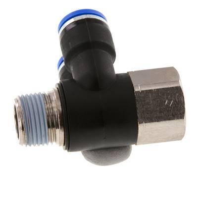 10mm x R3/8'' Double 90deg Elbow Push-in Fitting with Male-Female Threads Brass/PA 66 NBR Rotatable