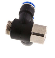 10mm x G3/8'' Double 90deg Elbow Push-in Fitting with Male-Female Threads Brass/PA 66 NBR Rotatable