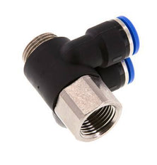 10mm x G3/8'' Double 90deg Elbow Push-in Fitting with Male-Female Threads Brass/PA 66 NBR Rotatable