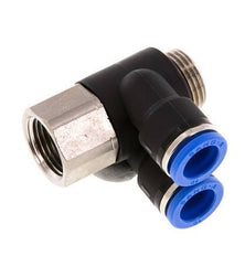 10mm x G3/8'' Double 90deg Elbow Push-in Fitting with Male-Female Threads Brass/PA 66 NBR Rotatable