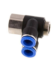 10mm x G3/8'' Double 90deg Elbow Push-in Fitting with Male-Female Threads Brass/PA 66 NBR Rotatable
