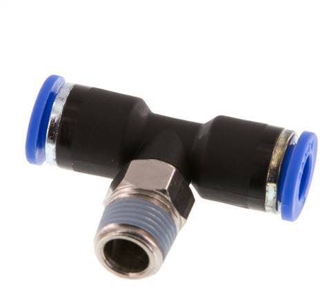 6mm x R1/8'' Inline Tee Push-in Fitting with Male Threads Brass/PA 66 NBR Rotatable [2 Pieces]