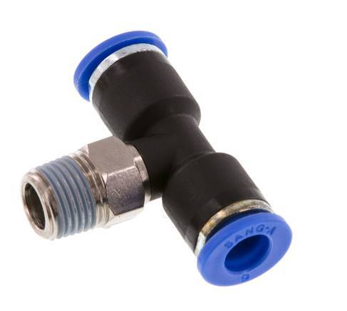 6mm x R1/8'' Inline Tee Push-in Fitting with Male Threads Brass/PA 66 NBR Rotatable [2 Pieces]