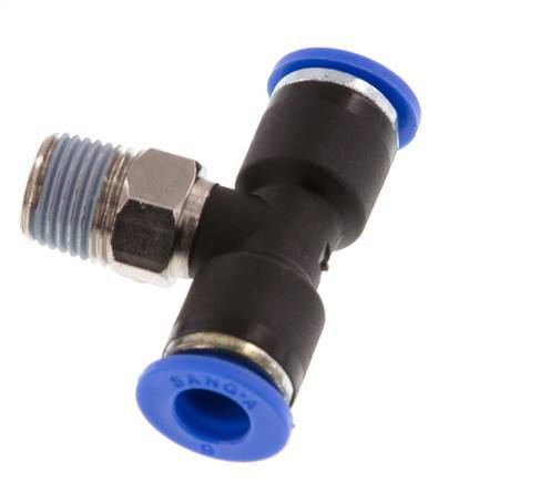6mm x R1/8'' Inline Tee Push-in Fitting with Male Threads Brass/PA 66 NBR Rotatable [2 Pieces]