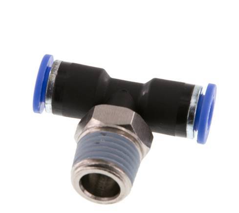 6mm x R1/4'' Inline Tee Push-in Fitting with Male Threads Brass/PA 66 NBR Rotatable [2 Pieces]